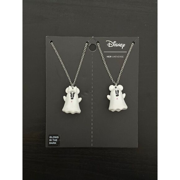 Disney Mickey Mouse & Minnie Mouse Ghost GITD Best Friend Necklace Set - Picture 1 of 4